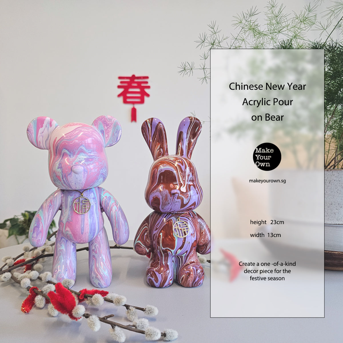 chinese new year acrylic pour bear brick corporate workshop singapore art jam make your own