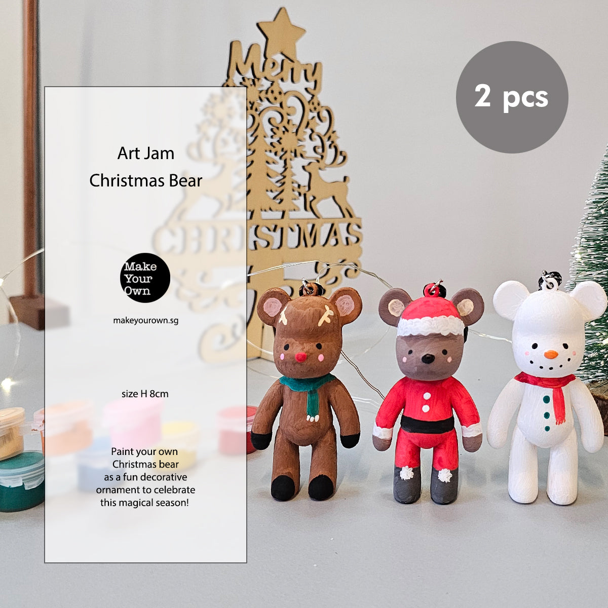 corporate workshop christmas art jam painting bear ornament reindeer snowman santa singapore