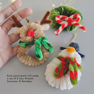 make your own corporate workshop Singapore Christmas wire art chenille pipe cleaner craft plushie ornament bauble bag charm