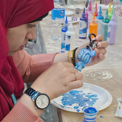 art jam acrylic pour coaster event booth fringe activity kids friendly mental wellness Singapore Make Your Own