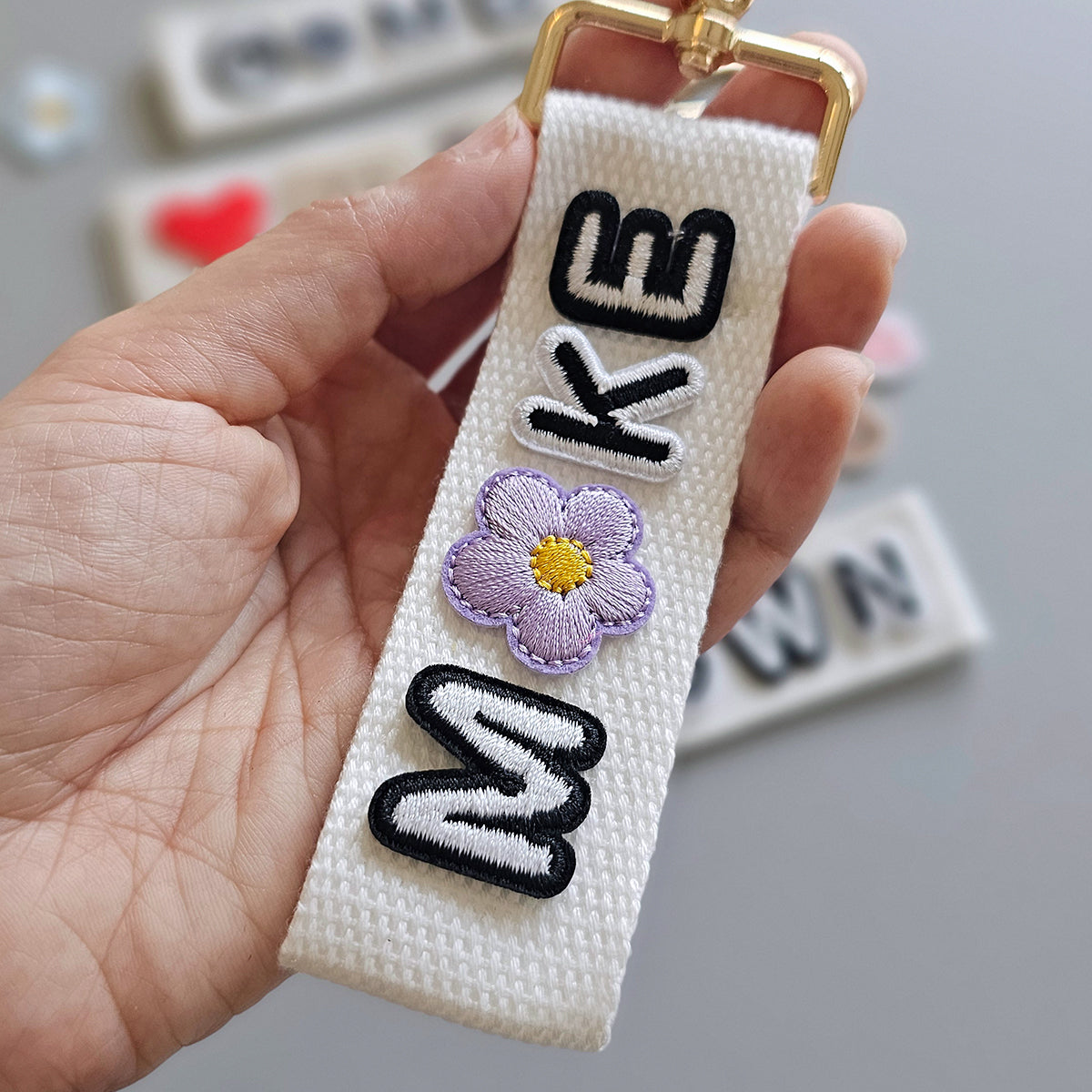 make your own event booth fringe activity name alphabet bag tag charm embroidery patches customise your own Singapore