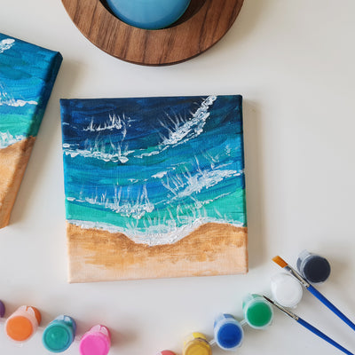 Art Jam on Canvas - Beach Waves (15cm X 15cm canvas) DIY kit