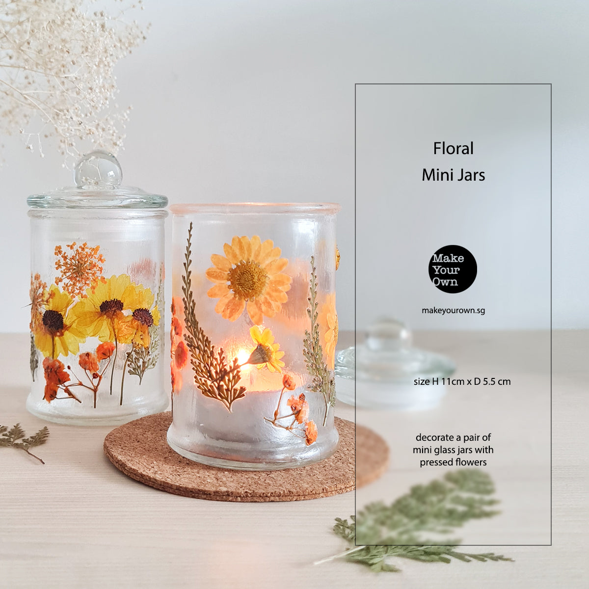 make your own corporate workshop floral dried pressed flowers craft glass jar